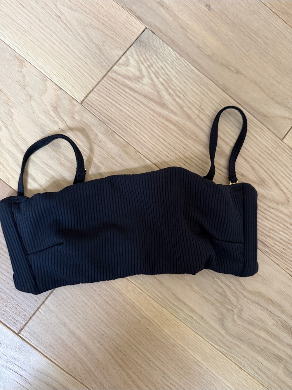 Montce Black Ribbed Bandeau Bikini Top